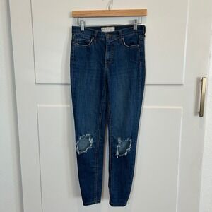 Free People High Waisted Ripped Knee Skinny Jeans Women‎ Size 26R Blue Denim